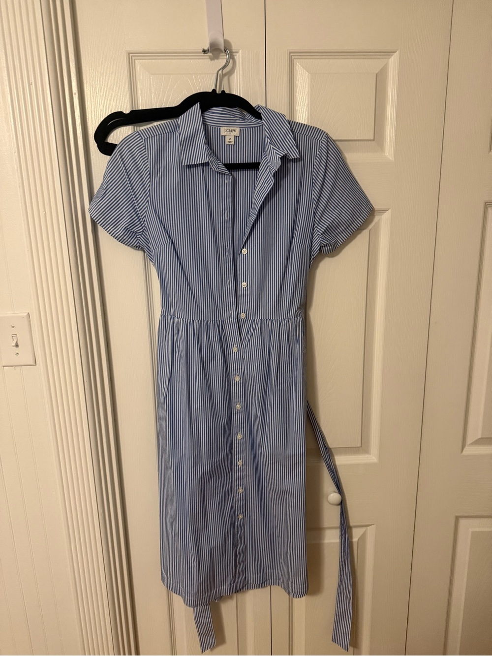 J. Crew Light Blue and White Stripe Button-Front Shirt Dress
